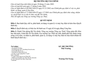 Quyết định 18/2007/QĐ-BTC in, phát hành, sử dụng quản lý vé máy bay điện tử