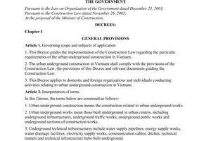 Decree of Government No. 41/2007/ND-CP of March 22, 2007 on urban underground construction