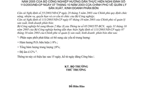 Thông tư 02/2007/TT-BCN quản lý sản xuất kinh doanh phân bón bổ sung khoản 2 mục 2 05/2005/TT-BCN