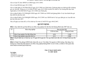 Quyết định 539/QĐ-UBND năm 2007 quy định đơn giá thuê đất tại Khu công nghiệp