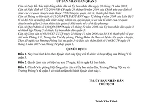 Quyết định 03/2007/QĐ-UBND quy chế tổ chức hoạt động phòng Y tế Quận 3