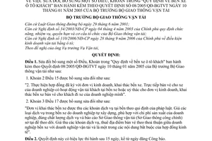 Quyết định 15/2007/QĐ-BGTVT bến xe ô tô khách sửa đổi Điều Khoản quy định bến xeô tô khách Quyết định 08/2005/QĐ-BGTVT