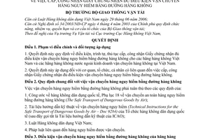 Quyết định 13/2007/QĐ-BGTVT cấp, công nhận Giấy chứng nhận đủ điều kiện vận chuyển hàng nguy hiểm đường hàng không