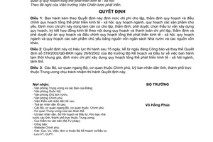 Quyết định 281/2007/QĐ-BKH định mức chi phí cho lập thẩm định điều chỉnh quy hoạch tổng thể phát triển kinh tế - xã hội ngành, sản phẩm chủ yếu