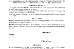 Quyết định 249/QĐ-BNV Kế hoạch Chỉ thị Thủ tướng Chính phủ tăng cường bảo vệ phát huy giá trị tài liệu lưu trữ