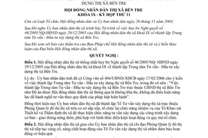 Nghị quyết 11/2007/NQ-HĐND huỷ bỏ NQ thành lập Trung tâm Tư vấn Đầu tư xây dựng Bến Tre