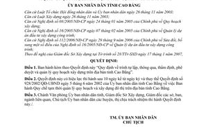 Quyết định 496/2007/QĐ-UBND  trình tự lập, thông qua, thẩm định, phê duyệt quản lý quy hoạch xây dựng trên địa bàn tỉnh Cao Bằng