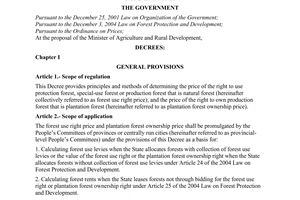 Decree No. 48/2007/ND-CP of March 28, 2007, on the principles and methods of determining prices of forests of different types