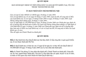 Quyết định 36/2007/QĐ-UBND quy định tiếp công dân giải quyết khiếu nại tố cáo thành phố Hà Nội