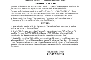 Decision No. 23/2007/QD-BYT on promulgating the "Regulation of state inspection