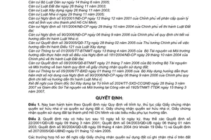 Quyết định 54 /2007/QĐ-UBND Quy định trình tự thủ tục Giấy chứng nhân quyền sở hữu nhà ở quyền sử dụng đất ở Hồ Chí Minh