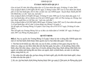 Quyết định 04/2007/QĐ-UBND ủy quyền Trưởng Phòng Y tế quận 3 được ký tên, đóng dấu UBND quận văn bản hành chính  thẩm quyền UBND quận