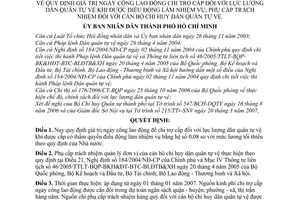 Quyết định 52/2007/QĐ-UBND giá trị ngày công lao động chi trợ cấp phụ cấp trách nhiệm lực lượng dân quân tự vệ được điều động làm nhiệm vụ