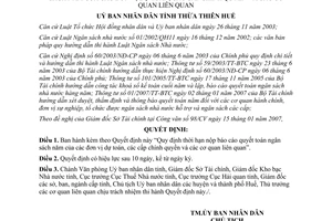 Quyết định 833/2007/QĐ-UBND thời hạn nộp báo cáo quyết toán ngân sách năm Thừa Thiên Huế