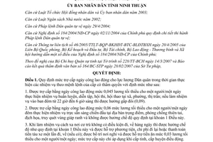 Quyết định 75/2007/QĐ-UBND trợ cấp ngày công lao động lực lượng dân quân Ninh Thuận