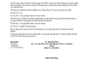 Công văn  4596/BTC-CĐKT vướng mắc  hạch toán kế toán