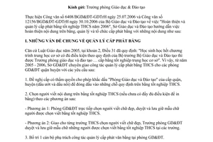 Công văn 1032/GD&ĐT-GDTrH hoàn thiện quản lý cấp phát bằng tốt nghiệp trung học