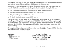 Công văn  5378/BTC-CĐKT  ghi nhận tài sản cố định hữu hình