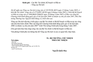 Công văn  2234/VPCP-KTTH  báo cáo tổng kết Chương trình hành động quốc gia du lịch 2006