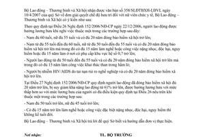 Công văn 1416/LĐTBXH–BHXH giải quyết chế độ hưu trí đối với nữ viên chức y tế