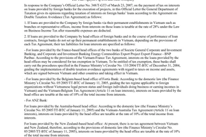 Official Dispatch No. 1330/TCT-HTQT on interests on foreign banks’ loans under