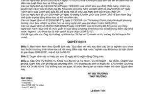 Quyết định 07/2007/QĐ-BKHCN xác định đề tài Nghiên cứu khoa học lý luận chính trị giai đoạn 2006 2010 mã số KX.04/06-10 trọng điểm cấp nhà nước