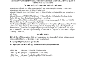 Quyết định 1388/2007/QĐ-UBND phê duyệt Nhiệm vụ điều chỉnh quy hoạch chung xây dựng quận 4 thành phố Hồ Chí Minh