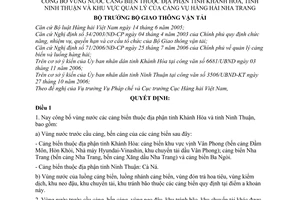 Quyết định 18/2007/QĐ-BGTVT công bố vùng nước cảng biển địa phận tỉnh Khánh Hòa, Ninh Thuận quản lý Cảng vụ hàng hải Nha Trang