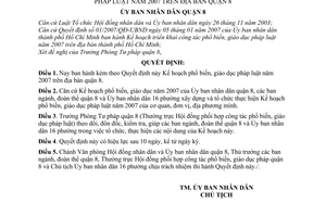 Quyết định 15/2007/QĐ-UBND Kế hoạch triển khai công tác phổ biến, giáo dục pháp luật năm 2007 quận 8