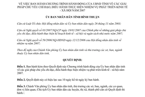 Quyết định 17/2007/QĐ-UBND giải pháp phát triển kinh tế xã hội Bình Thuận
