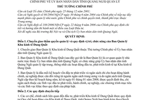 Quyết định 396/QĐ-TTg Thủ tướng Chính phủ chuyển giao Ban Quản lý Khu kinh tế Dung Quất thuộc Thủ tướng Chính phủ về Ủy ban nhân dân tỉnh quản lý