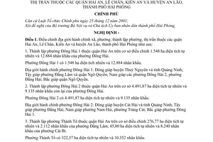 Nghị định 54/2007/NĐ-CP điều chỉnh địa giới hành chính xã, phường thành lập phường thị trấn thuộc quận hải an, lê chân, kiến  an lão, Hải Phòng