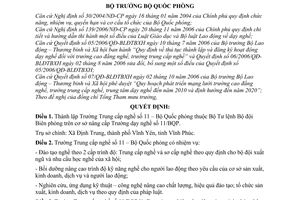 Quyết định 58/2007/QĐ-BQP thành lập Trường Trung cấp nghề số 11 Bộ Quốc phòng