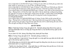 Quyết định 51/2007/QĐ-BQP thành lập Trường Trung cấp nghề số 20 Bộ Quốc phòng