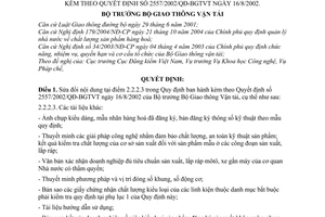 Quyết định 20/2007/QĐ-BGTVT sửa đổi nội dung Quy định hướng dẫn Quyết định 2557/2002/QĐ-BGTVT