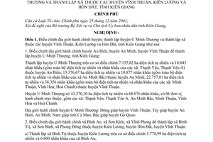 Nghị định 58/2007/NĐ-CP điều chỉnh địa giới hành chính huyện; thành lập huyện U Minh Thượng xã thuộc Vĩnh Thuận,Kiên Lương Hòn Đất, tỉnh Kiên Giang