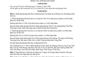 Nghị định 56/2007/NĐ-CP thành lập phường hải hoà Hải Yên thuộc thị xã Móng Cái, tỉnh Quảng Ninh