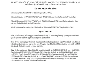 Quyết định 101/QĐ-UBND giá xe hai bánh tính lệ phí trước bạ tỉnh Bình Định 2007