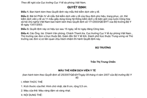 Quyết định 25/2007/QĐ-BYT mẫu thẻ kiểm dịch viên y tế