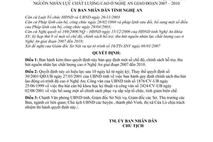 Quyết định 30/2007/QĐ-UBND chế độ, chính sách hỗ trợ, thu hút nguồn nhân lực chất lượng cao Nghệ An giao đoạn 2007-2010