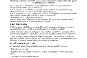 Thông tư liên tịch 31/2007/TTLT-BTC-BGDĐT hướng dẫn công tác quản lý tài chính olympic toán học quốc tế tại việt nam năm 2007
