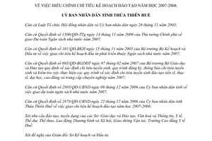 Quyết định 900/QĐ-UBND năm 2007 điều chỉnh chỉ tiêu đào tạo năm học 2007 2008 Thừa Thiên Huế
