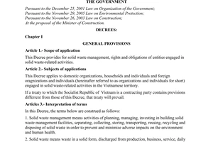 Decree of Government No. 59/2007/ND-CP of April 09, 2007 on solid waste management