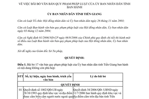 Quyết định 1340/QĐ-UBND năm 2007 bãi bỏ văn bản pháp luật Tiền Giang