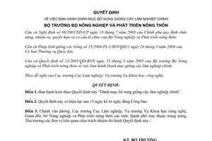 Quyết định 24/2007/QĐ-BNN Danh mục bổ sung giống cây lâm nghiệp chính