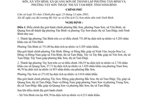 Nghị định 62/2007/NĐ-CP điều chỉnh địa giới hành chính phường Bắc Sơn Nam Sơn xã Yên Bình Quang Sơn để thành lập Tân Bình Tây Sơn tỉnh Ninh Bình