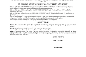 Quyết định 25/2007/QĐ-BNN Danh mục bổ sung giống cây lâm nghiệp áp dụng tiêu chuẩn ngành