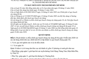 Quyết định 1547/QĐ-UBND duyệt nhiệm vụ điều chỉnh quy hoạch chung xây dựng đô thị Quận 10, thành phố Hồ Chí Minh