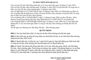Quyết định 04/2007/QĐ-UBND-TĐKT Quy định công tác thi đua, khen thưởng quận 12