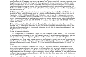 Chỉ thị 10/2007/CT-UBND phối hợp trong công tác quản lý hoạt động internet